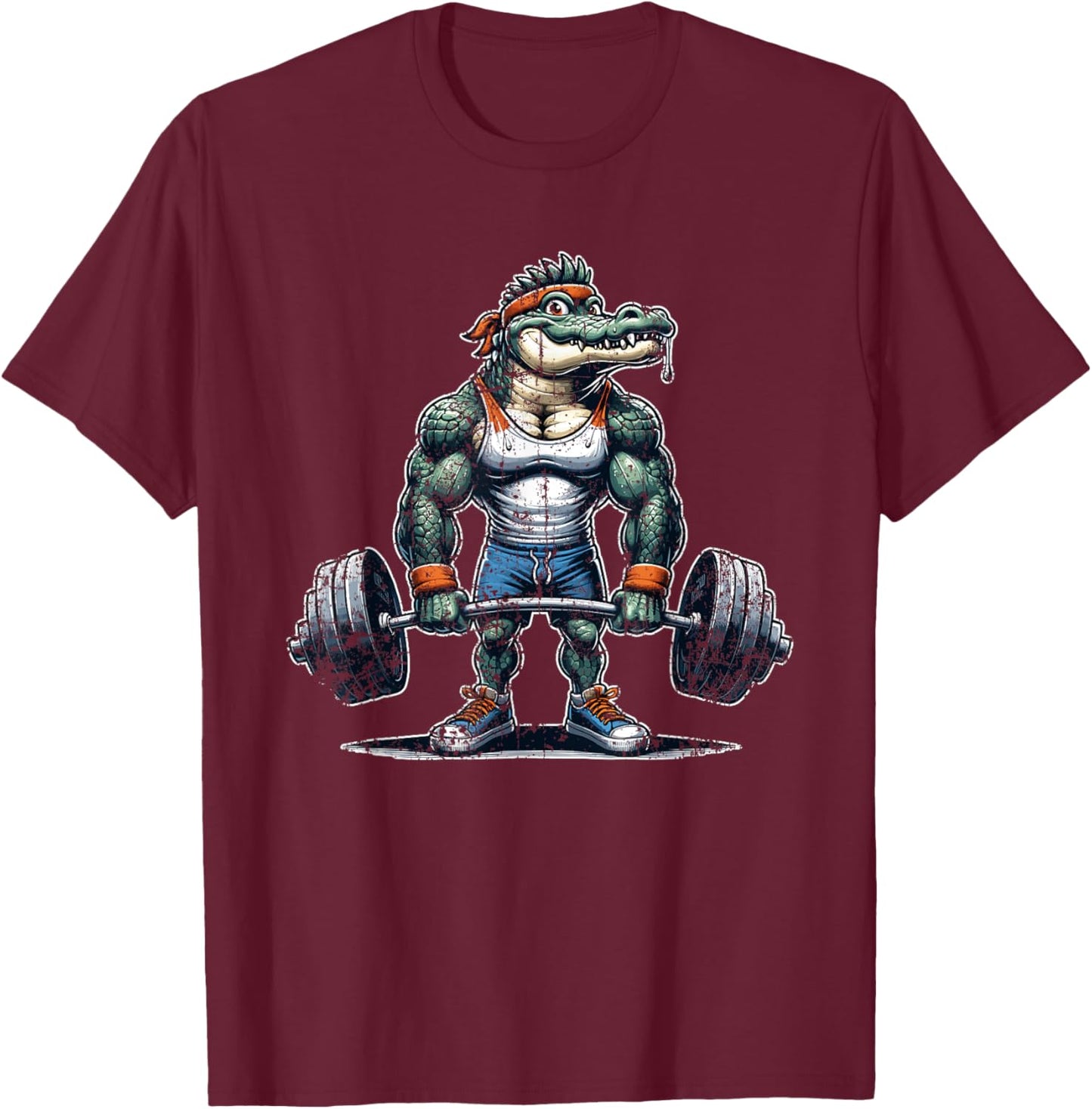 Threadrock Vintage Alligator Weightlifting Bodybuilder Muscle Fitness , Small, Black T-Shirt - T-Shirt | Maroon