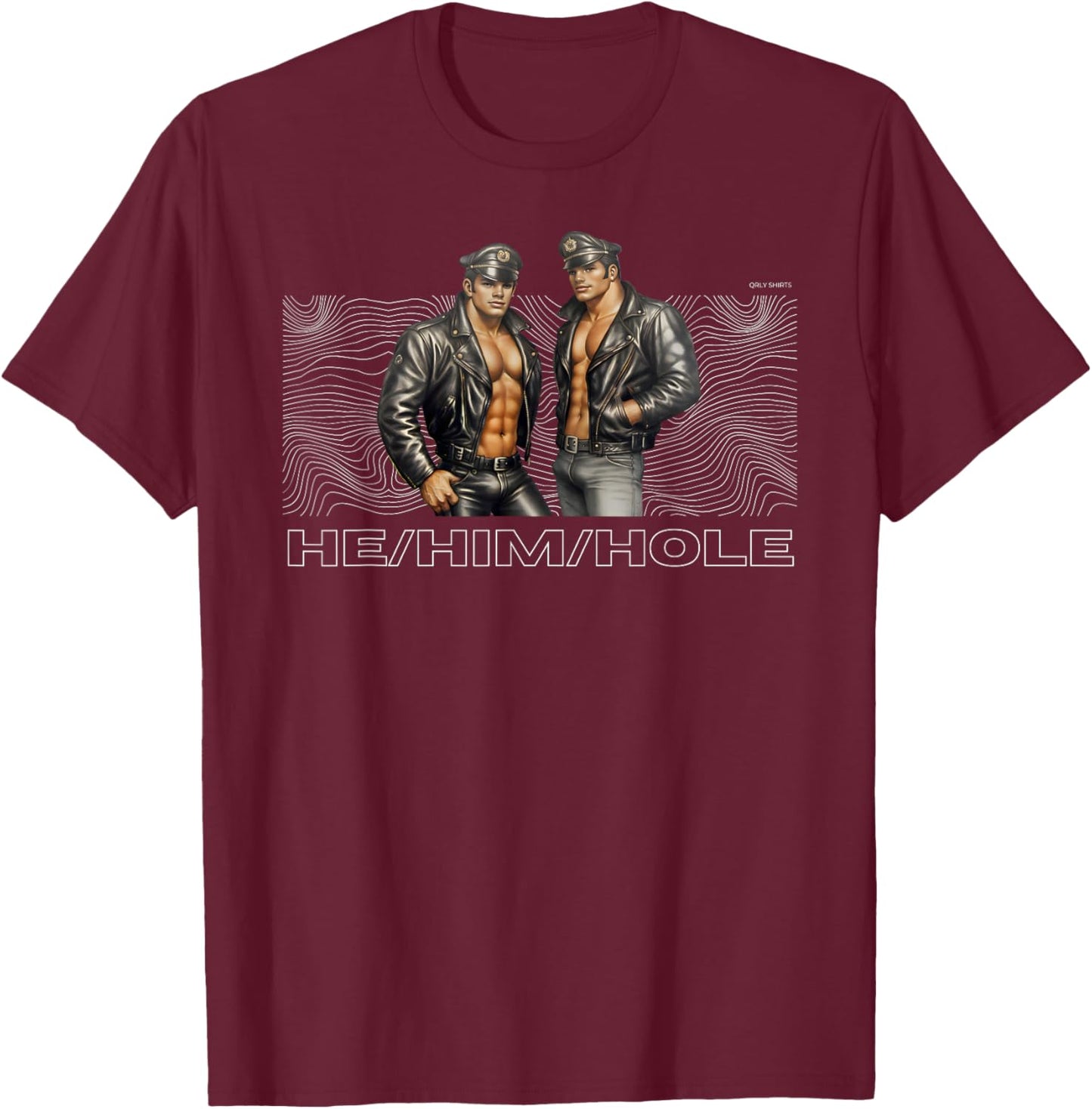 He Him Retro Gay Leather Biker Gay Pride Daddy Bear Mustache T-Shirt - T-Shirt | Maroon
