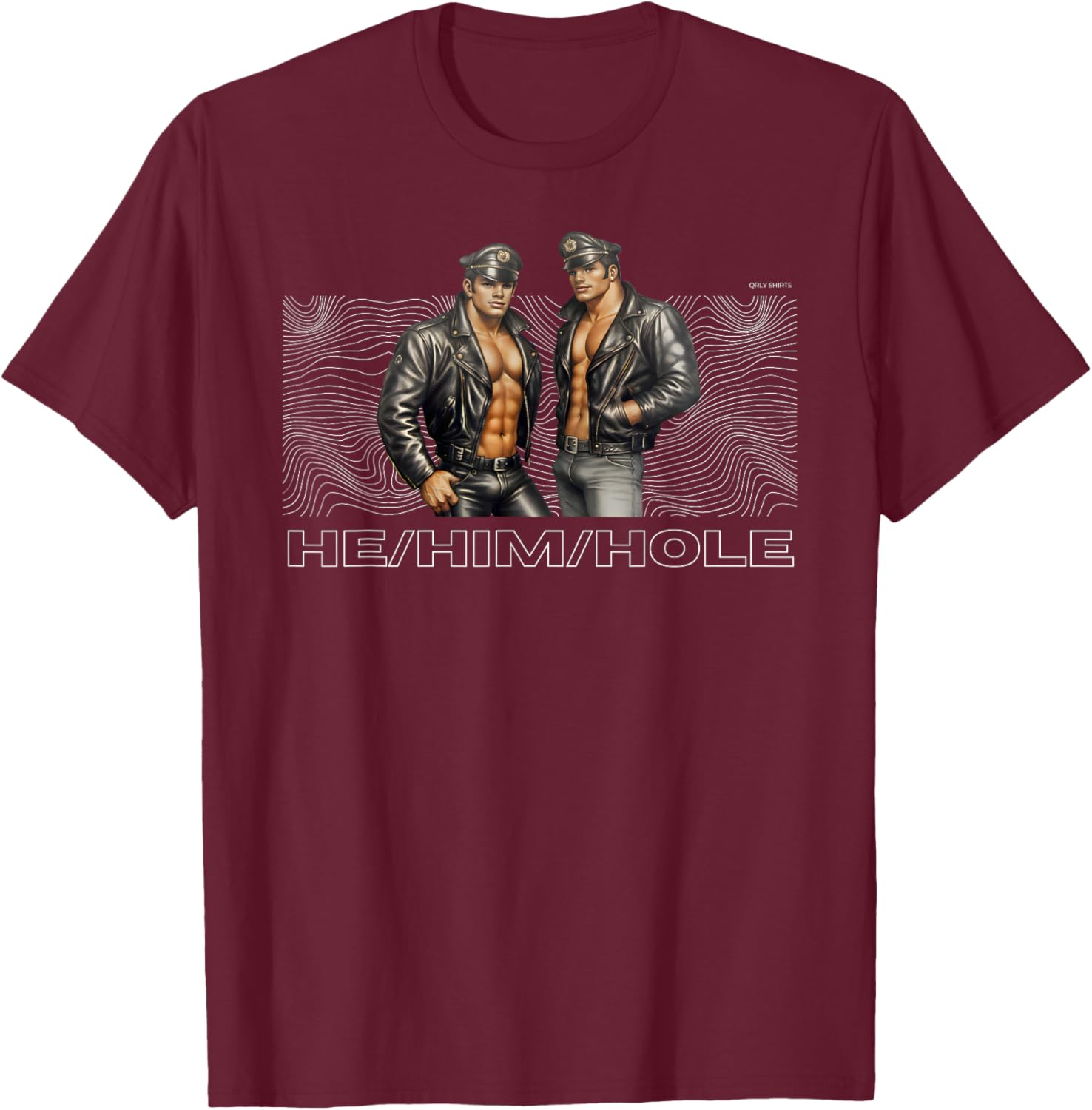 He Him Retro Gay Leather Biker Gay Pride Daddy Bear Mustache T-Shirt - T-Shirt | Maroon