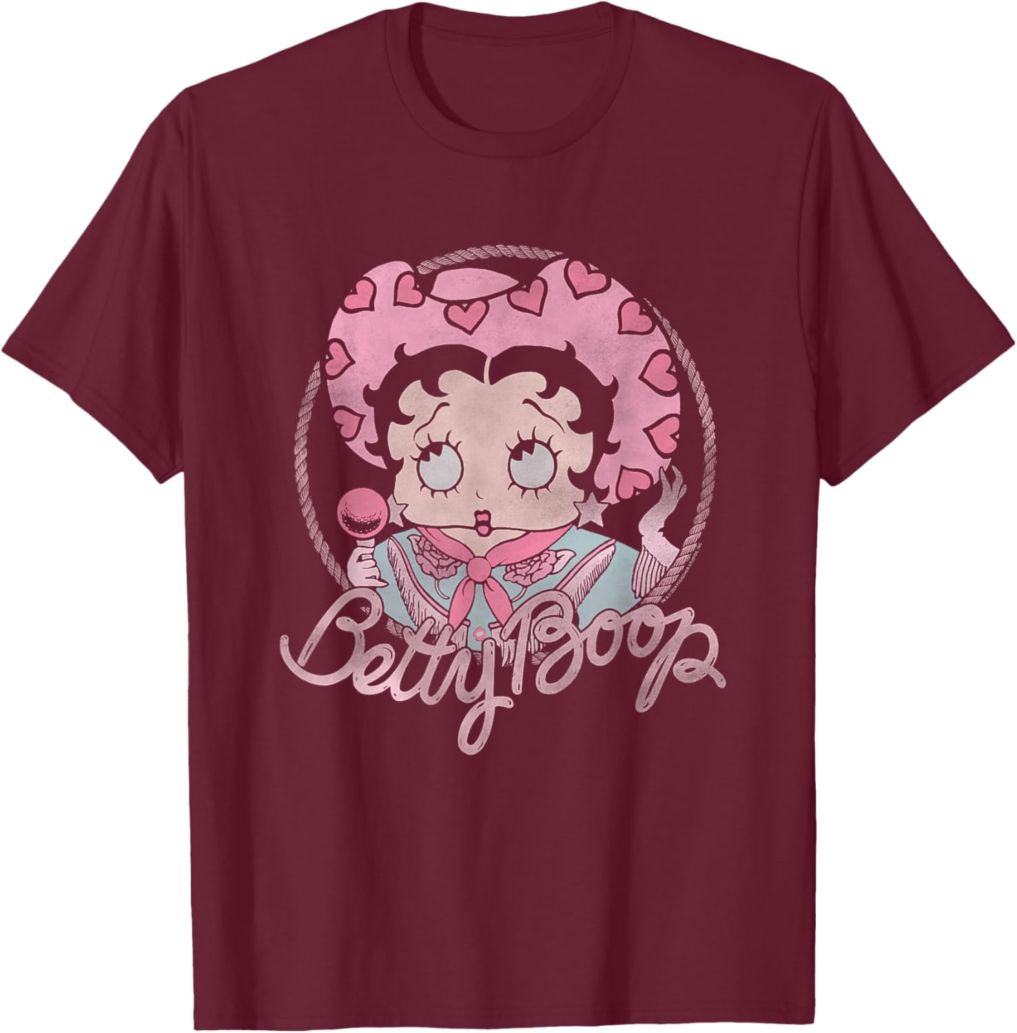 Betty Boop Iconic Retro Cute Cowgirl In Love Big Chest Frame T-Shirt - T-Shirt | Maroon