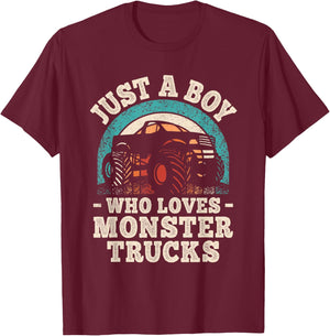Just A Boy Who Loves Monster Trucks Funny Monster Truck T-Shirt - T-Shirt | Maroon