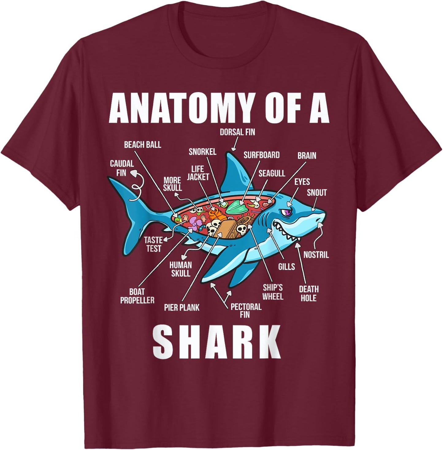 Anatomy Of A Shark Funny Marine Biology for Sharks Lovers T-Shirt - T-Shirt | Maroon
