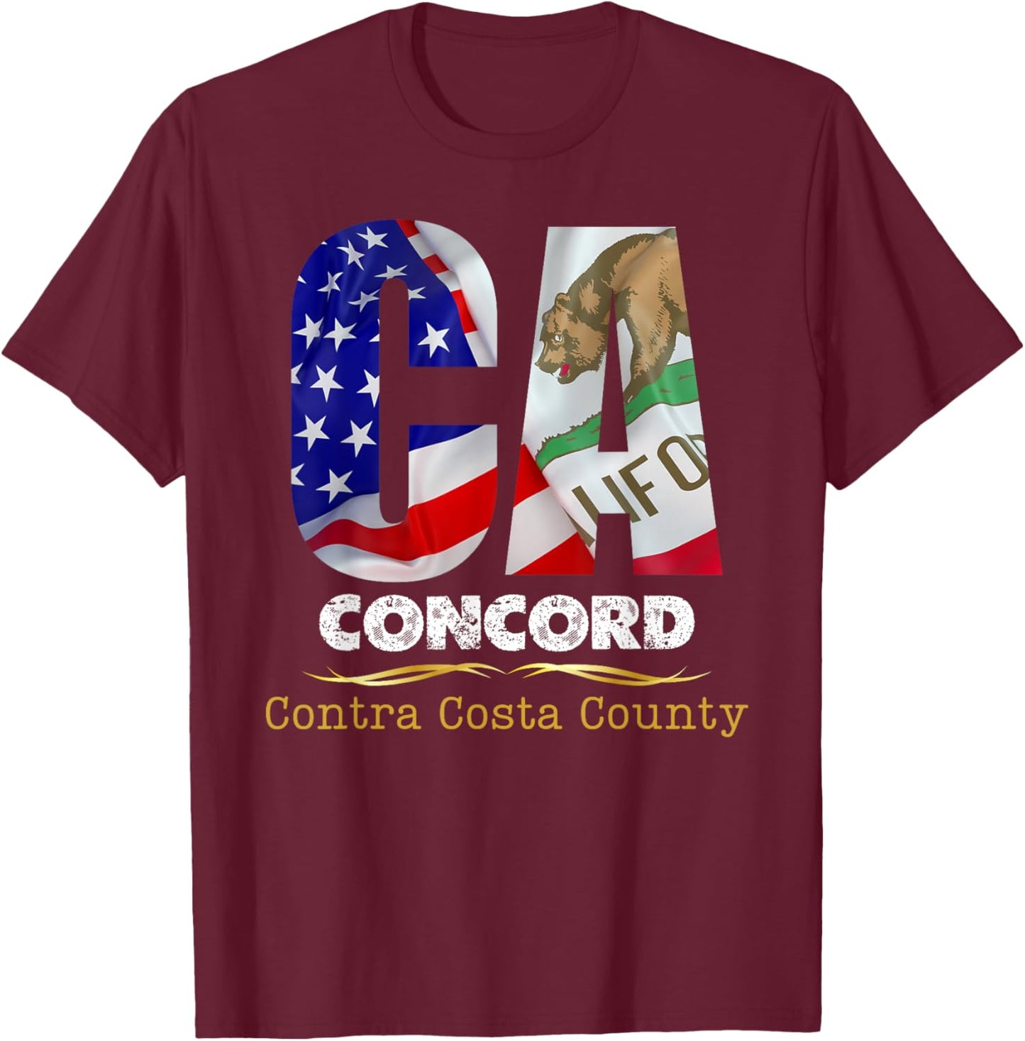 Concord, California CA, Authentic Popular City, , Small T-Shirt - T-Shirt | Maroon