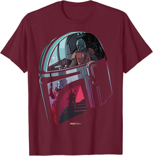 Star Wars The Mandalorian Helmet Scene Fill T-Shirt - T-Shirt | Maroon