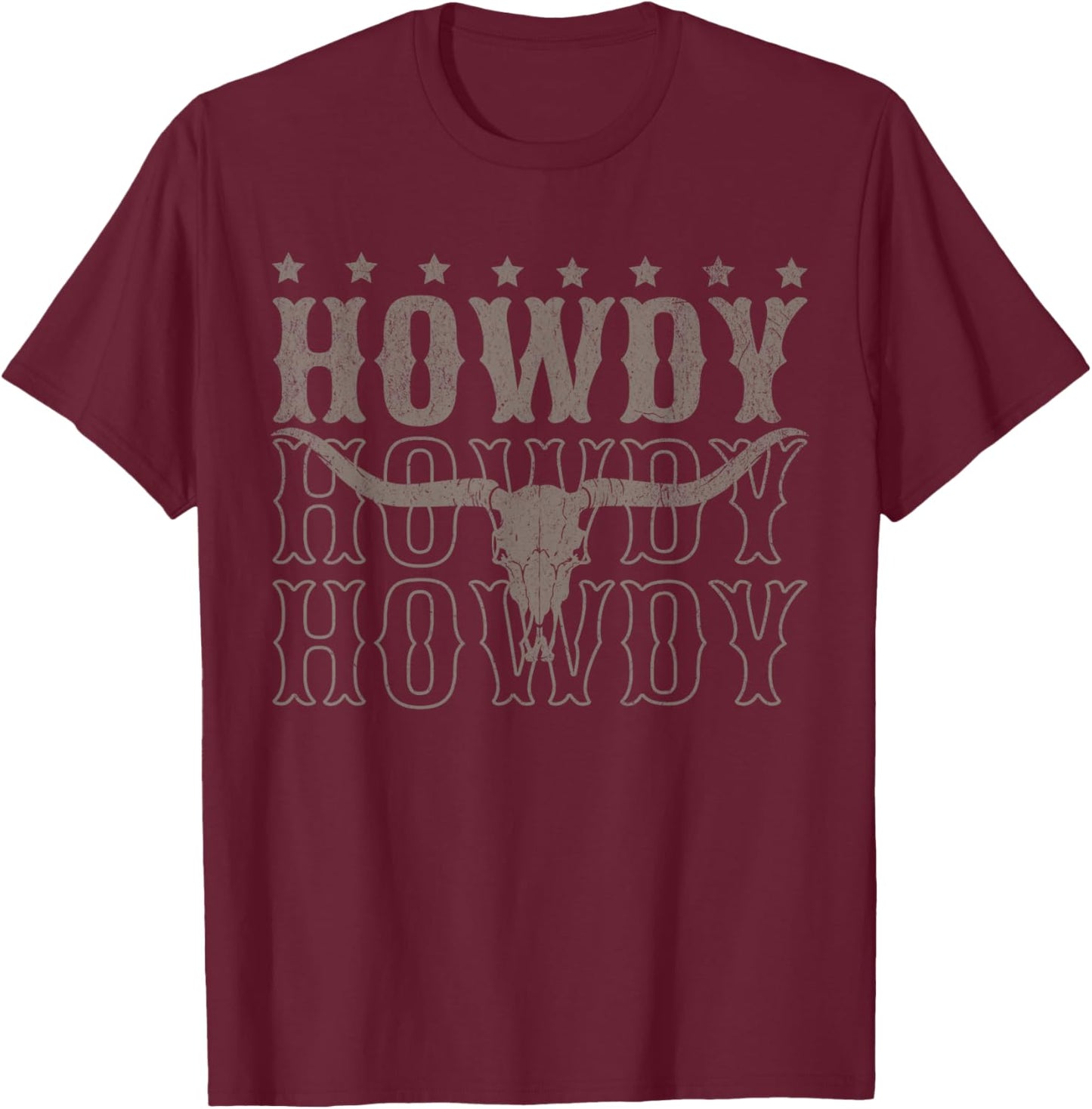 Retro Howdy Cow Bull Skull Cowboy Cowgirl Western Country T-Shirt - T-Shirt | Maroon