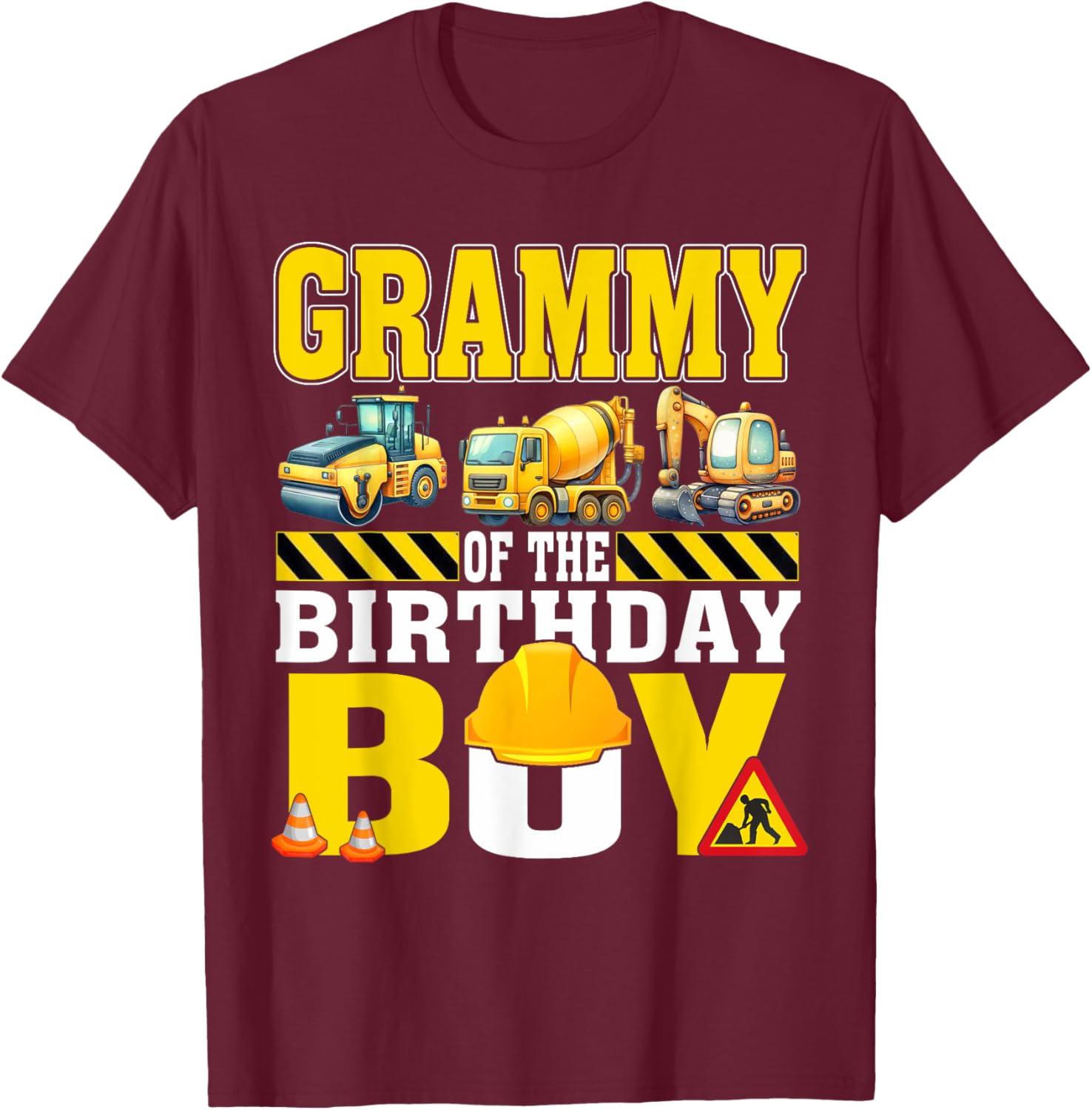 Grammy Of The Birthday Boy Construction Worker Birthday T-Shirt - T-Shirt | Maroon