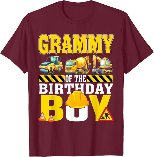 Grammy Of The Birthday Boy Construction Worker Birthday T-Shirt - T-Shirt | Maroon