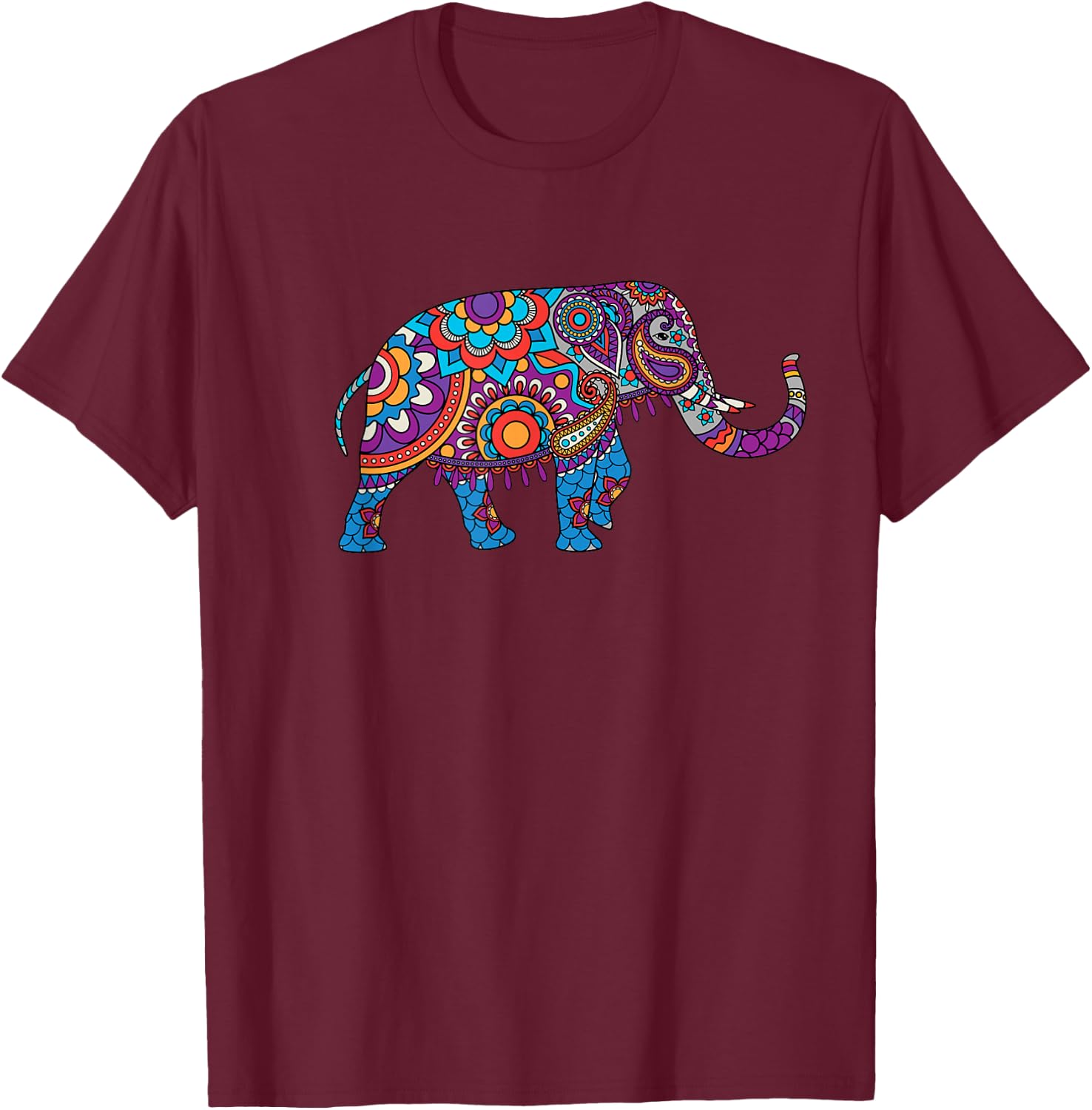 Colorful Indian Elephant Floral Patterns Elephant Art T-Shirt - T-Shirt | Maroon
