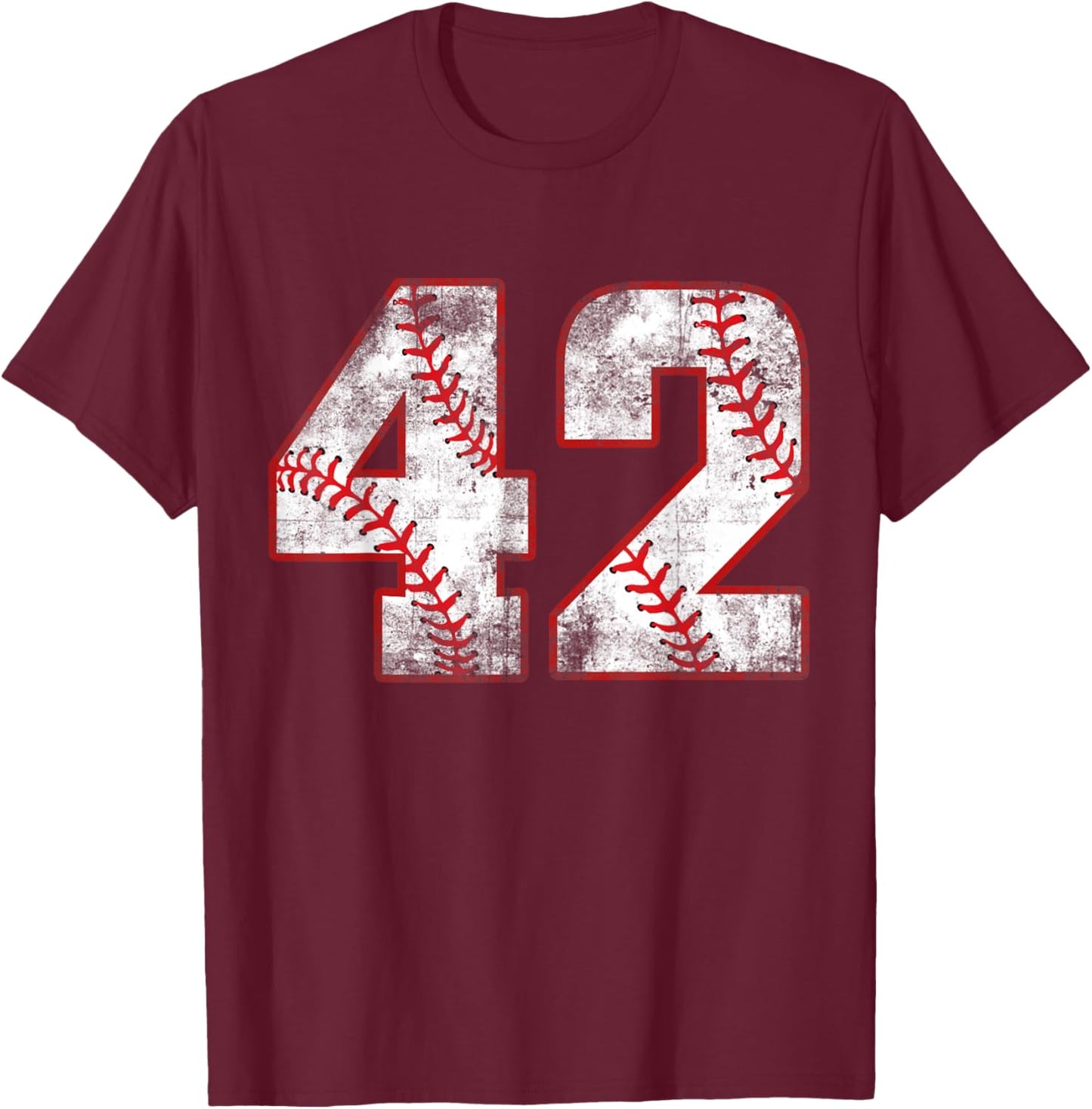 Vintage Baseball 42 Jersey Number T-Shirt - T-Shirt | Maroon