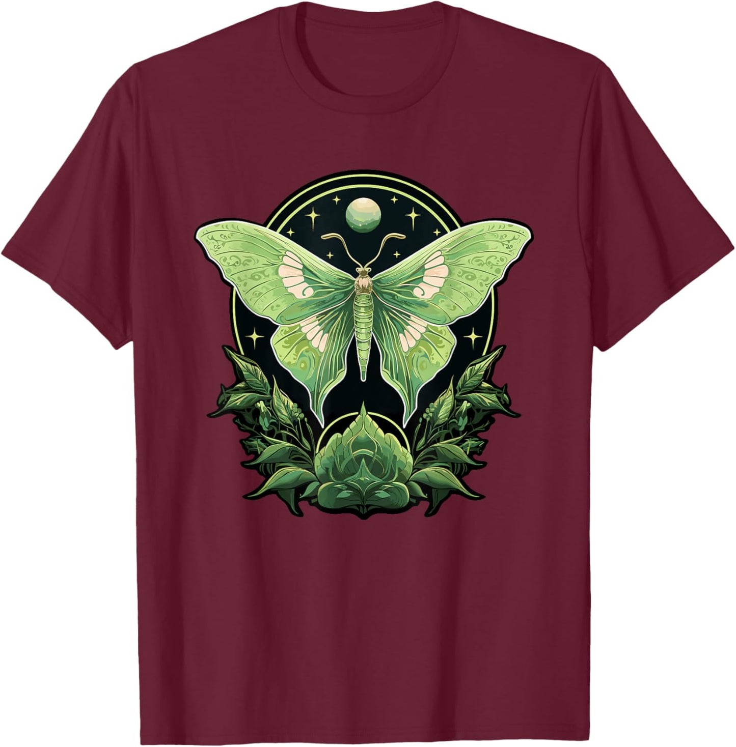 Luna Moth Insect Lover Witchy Aesthetic Moon Fairycore T-Shirt - T-Shirt | Maroon
