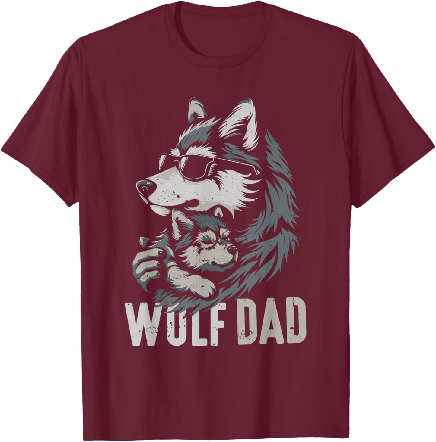 Wolf Dad and Baby Funny Fathers Day Daddy Wolfs Lovers T-Shirt - T-Shirt | Maroon
