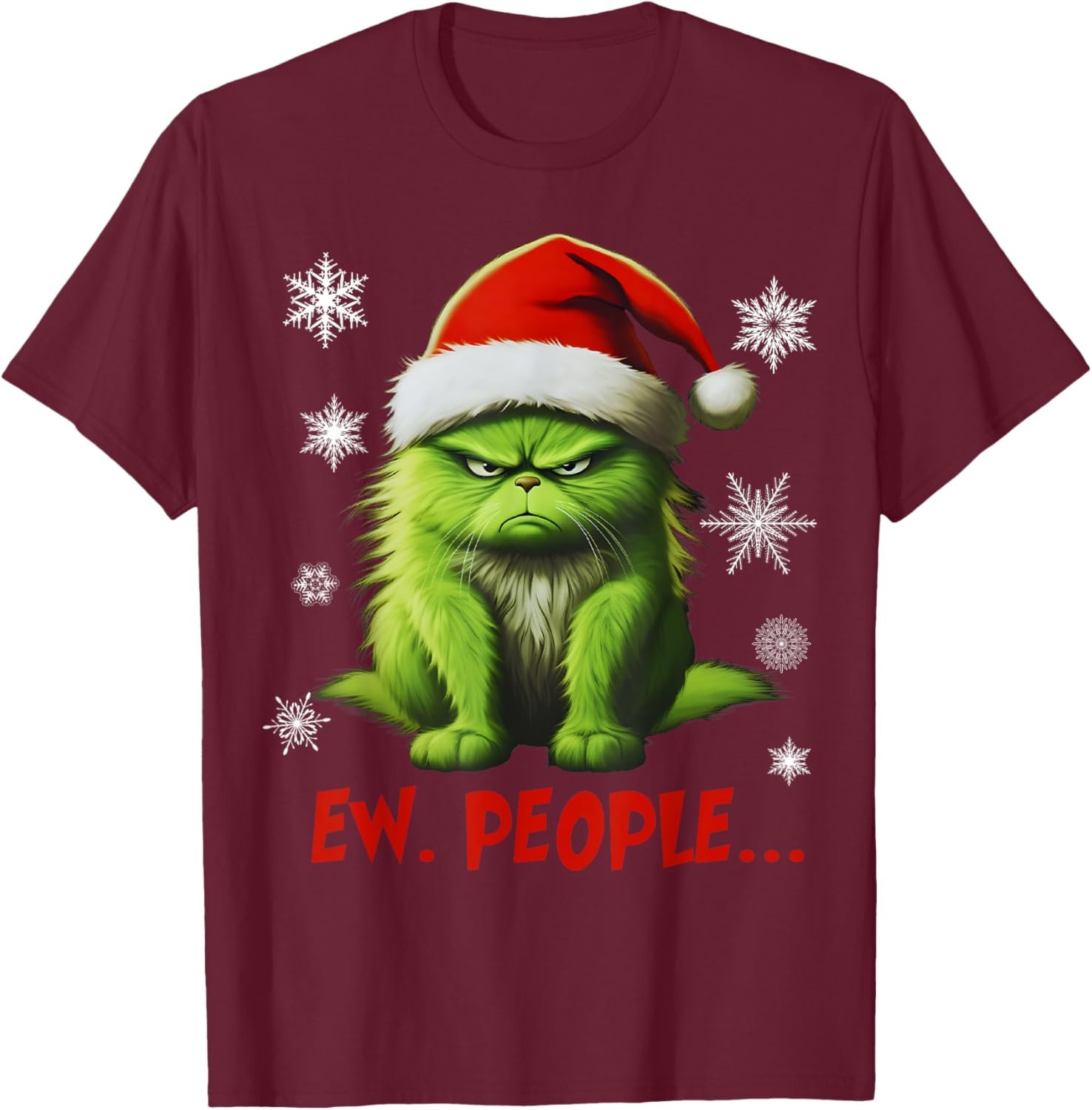 Funny Christmas Cat Ew People Meowy Cat Lovers Men Women Kid T-Shirt - T-Shirt | Maroon