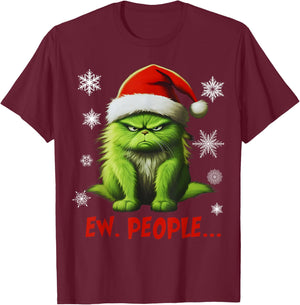 Funny Christmas Cat Ew People Meowy Cat Lovers Men Women Kid T-Shirt - T-Shirt | Maroon