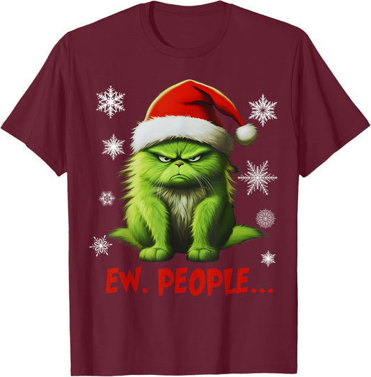 Funny Christmas Cat Ew People Meowy Cat Lovers Men Women Kid T-Shirt - T-Shirt | Maroon