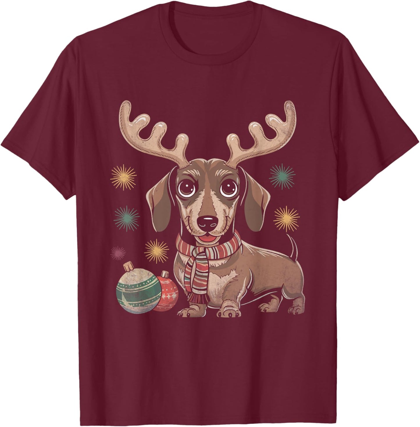 Dachshund Reindeer Christmas Dog Puppy Lover X-mas Holiday T-Shirt - T-Shirt | Maroon