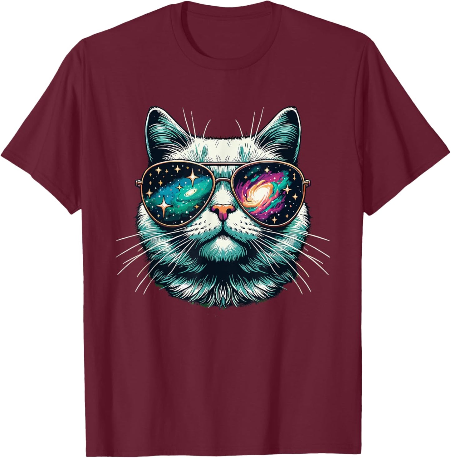 Cat Space Galaxy Sunglasses Cats Women Girls Kids T-Shirt - T-Shirt | Maroon