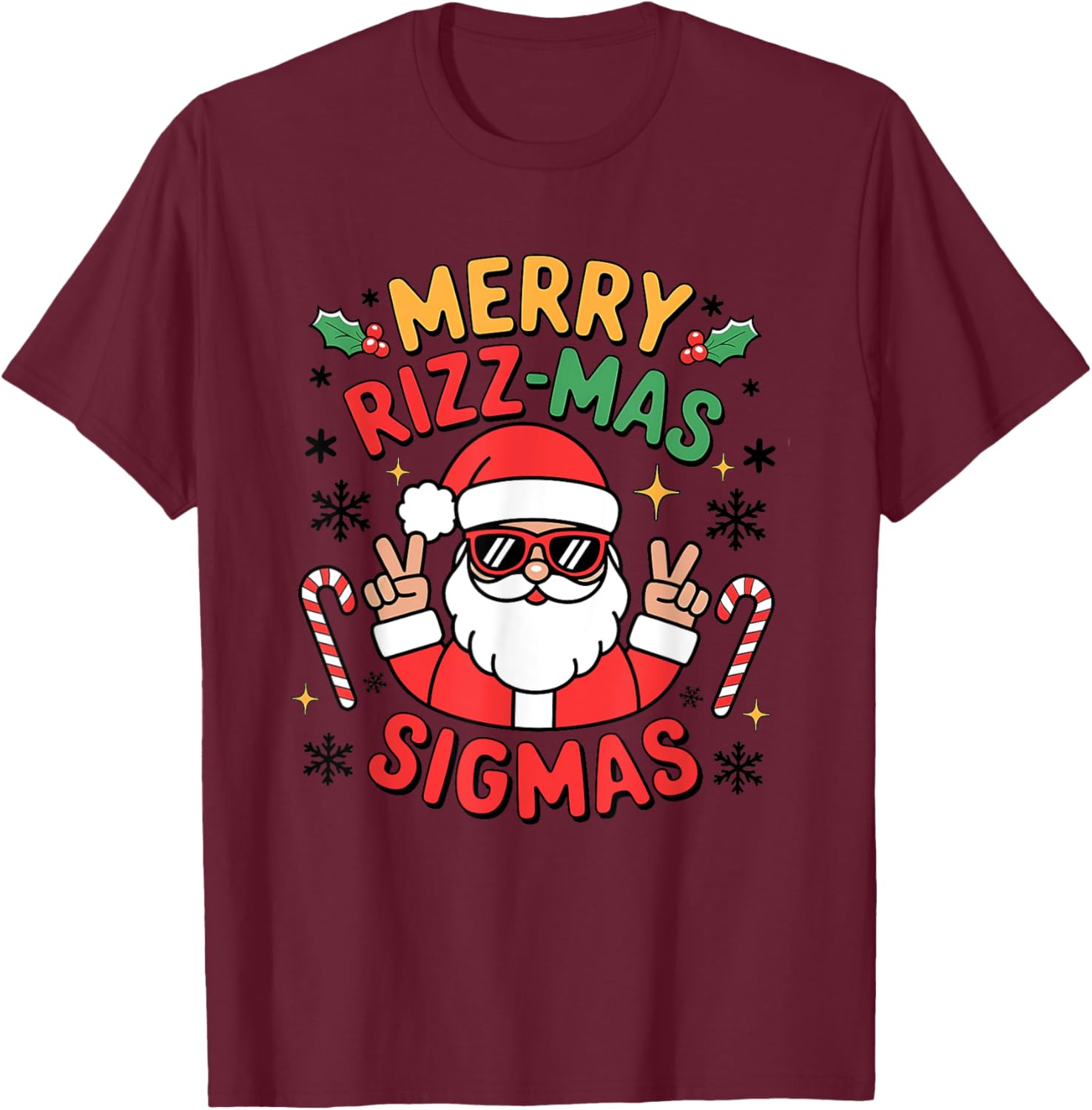 Merry Rizzmas Sigmas Funny Christmas T-Shirt - T-Shirt | Maroon