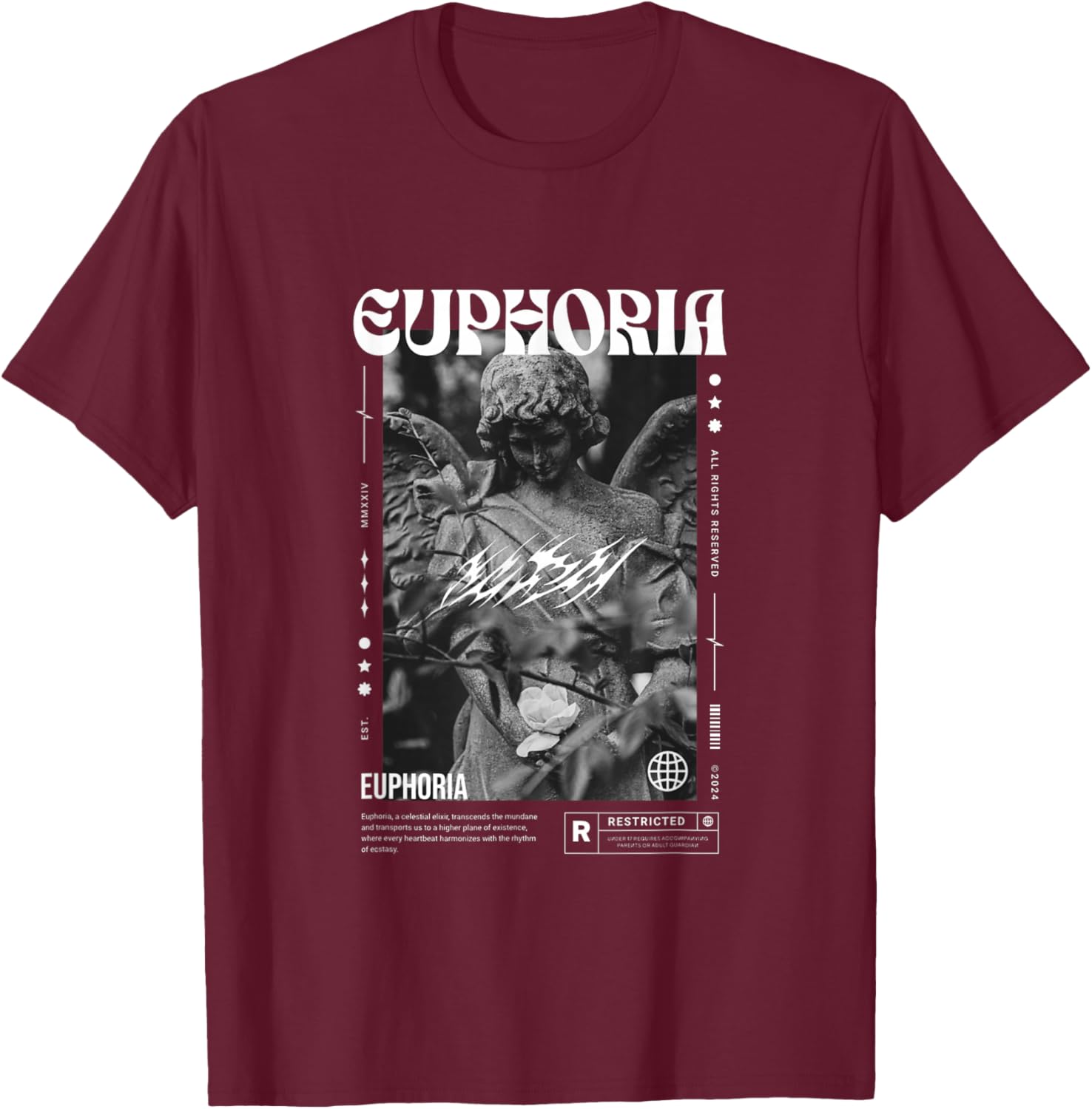Euphoria Angel - Bold Urban Graffiti T-Shirt - T-Shirt | Maroon