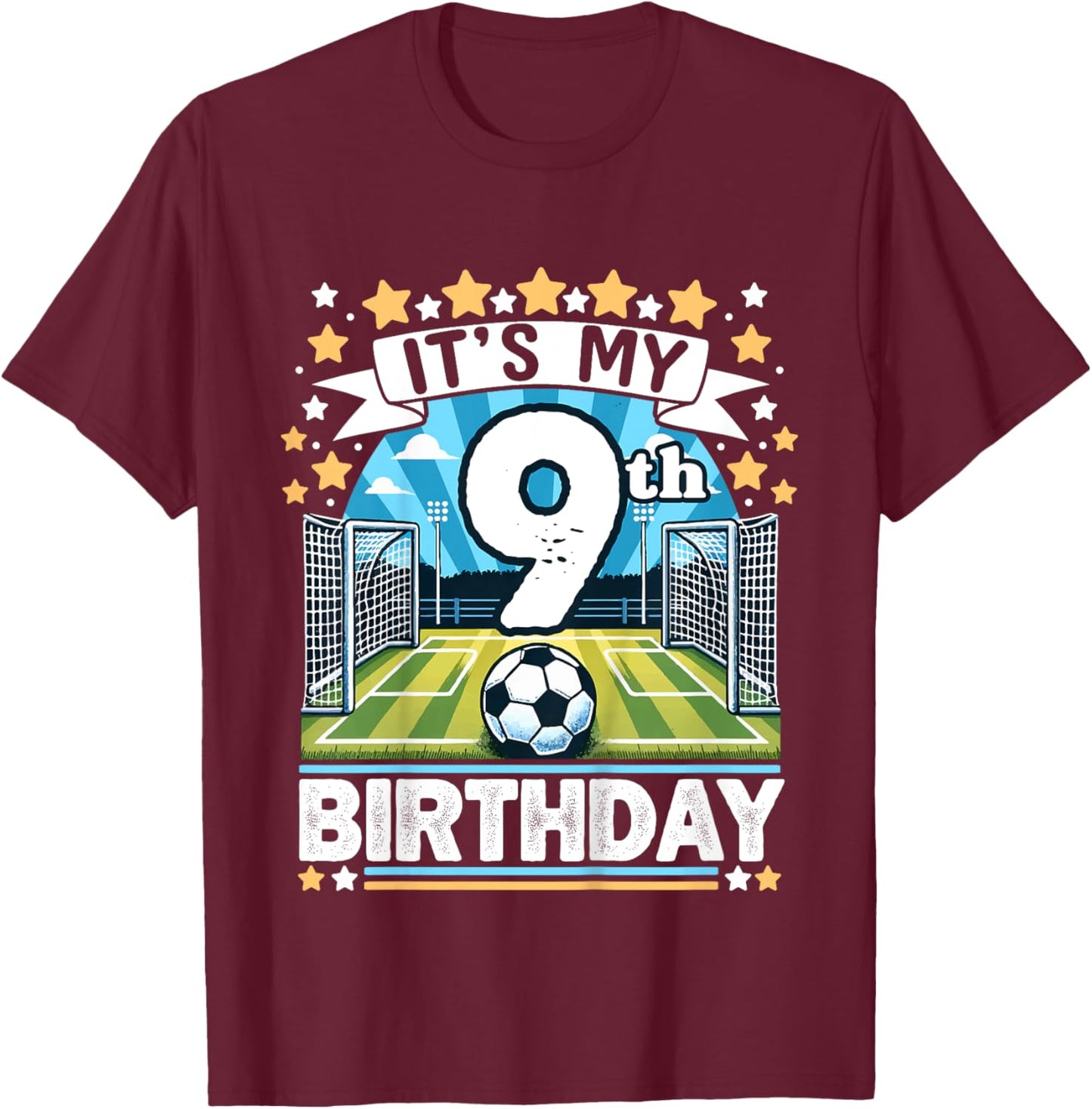 Kids It's My 9th Birthday Soccer Football 9 Years Old Boy Player T-Shirt - T-Shirt | Maroon