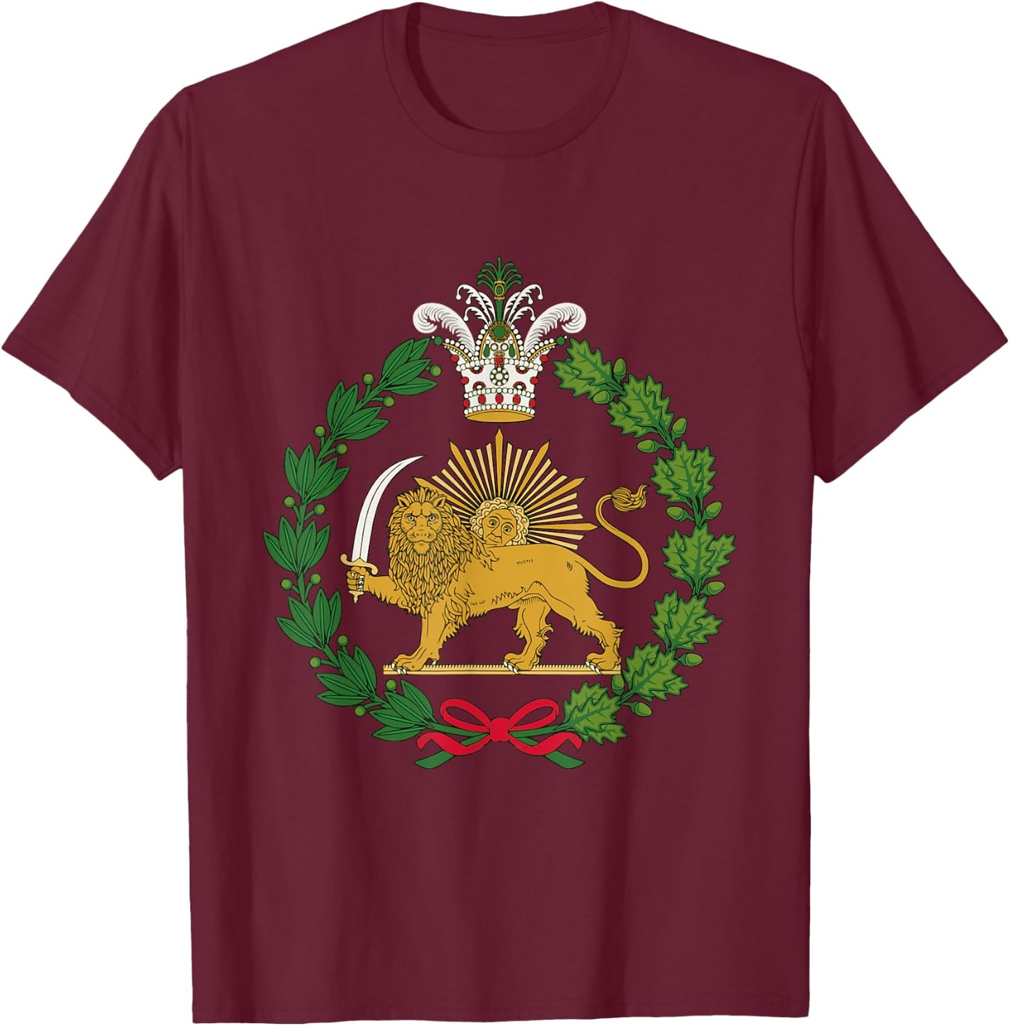 Shir o Khorshid Qajar Dynasty Imperial Emblem Persian T-Shirt - T-Shirt | Maroon