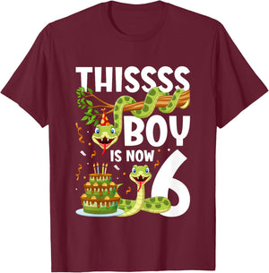 Kids 6th Reptile Birthday 6 Year Old Boy Snake Birthday Party T-Shirt - T-Shirt | Maroon