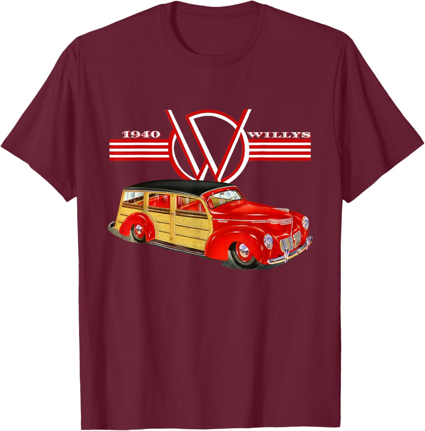 1940 Willys Hot Rod Woody Station Wagon Deluxe Model T-Shirt - T-Shirt | Maroon