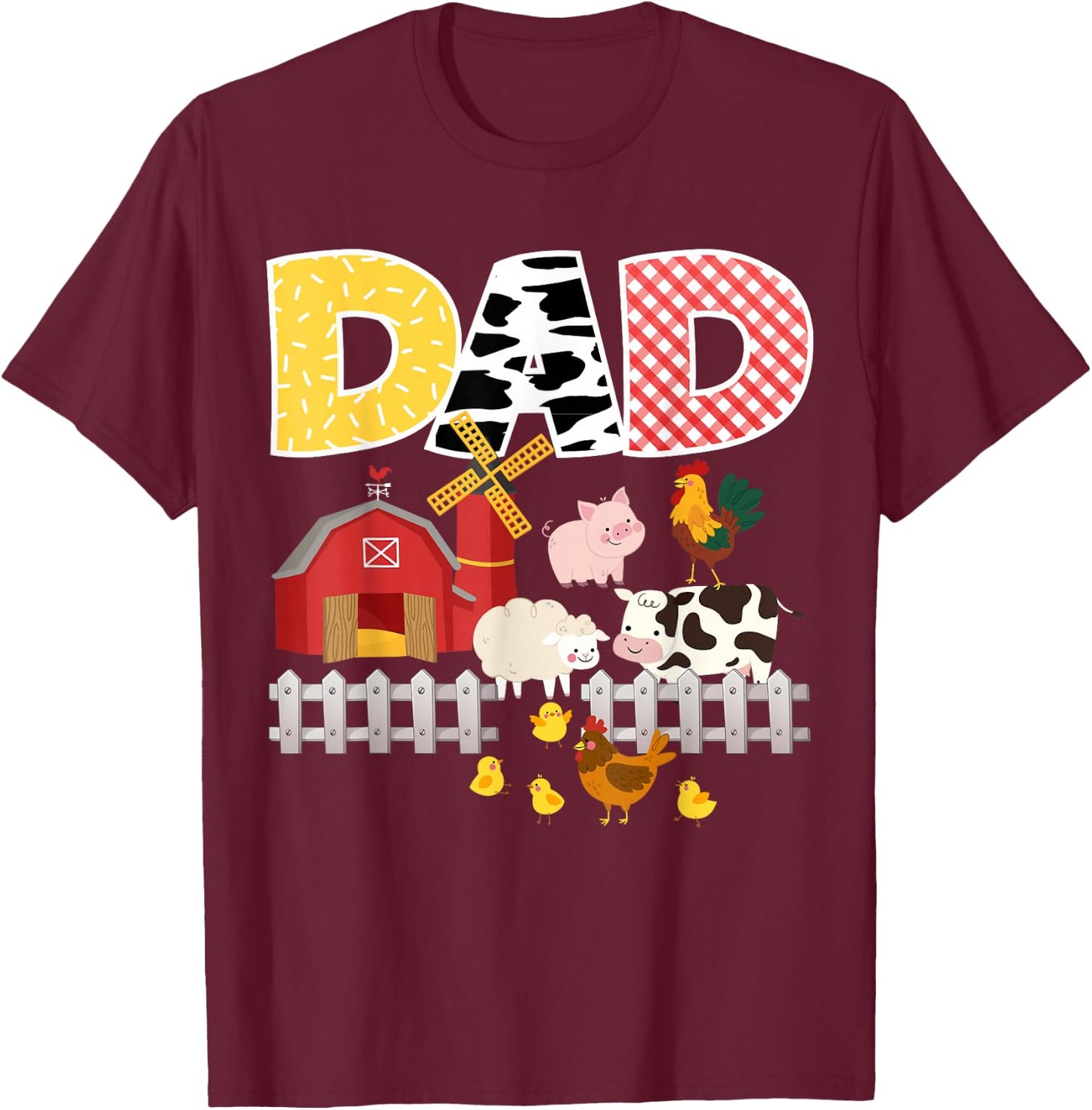Dad Birthday Boy Farm Animal Farming Farmer Family B-Day T-Shirt - T-Shirt | Maroon