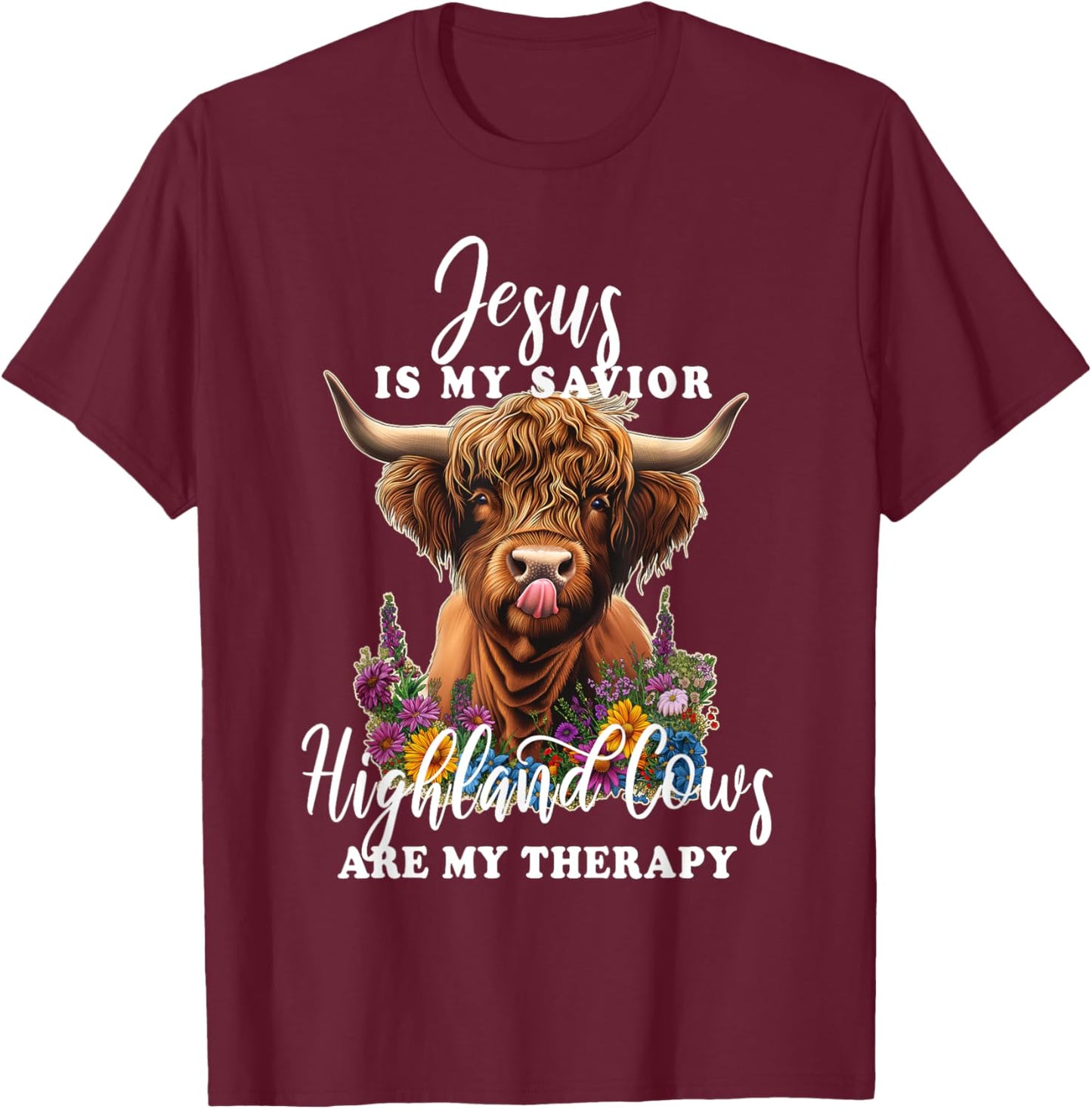 Highland Cow Jesus Christian Religious Highland Cow T-Shirt - T-Shirt | Maroon