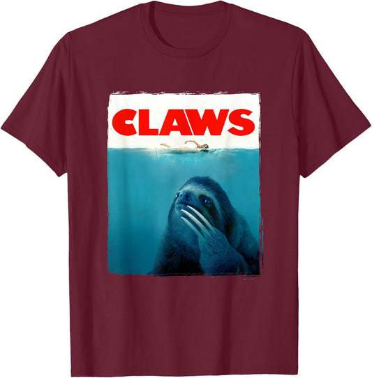 CLAWS Funny JAWS Parody Cute Sloth Attacking Like A Shark T-Shirt - T-Shirt | Maroon