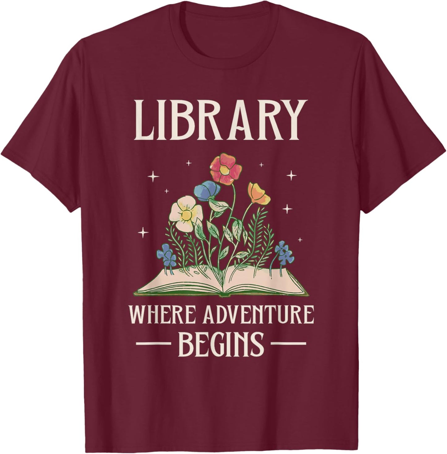 Bibliothek Wo Das Abenteuer Beginnt Librarian Books T-Shirt - T-Shirt | Maroon