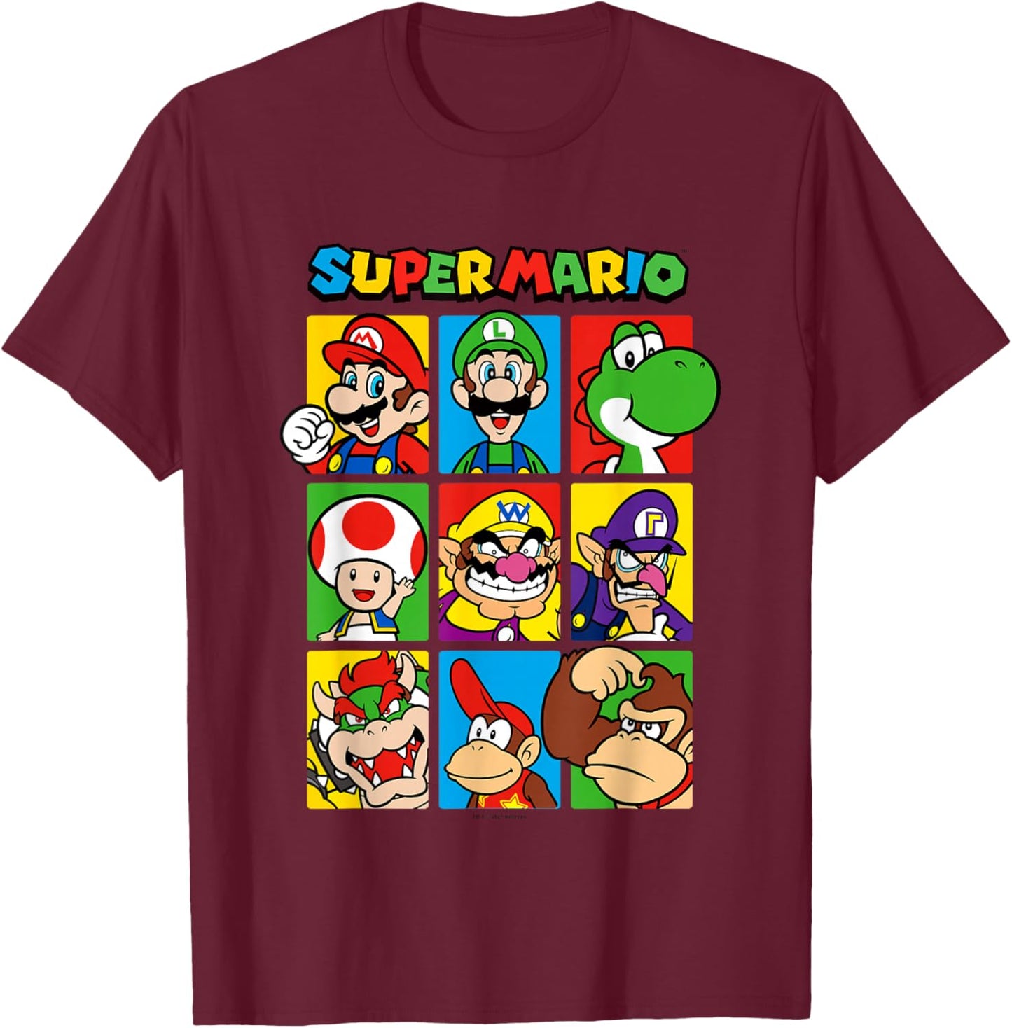 Super Mario Classic Big Character Box Up Portraits T-Shirt - T-Shirt | Maroon