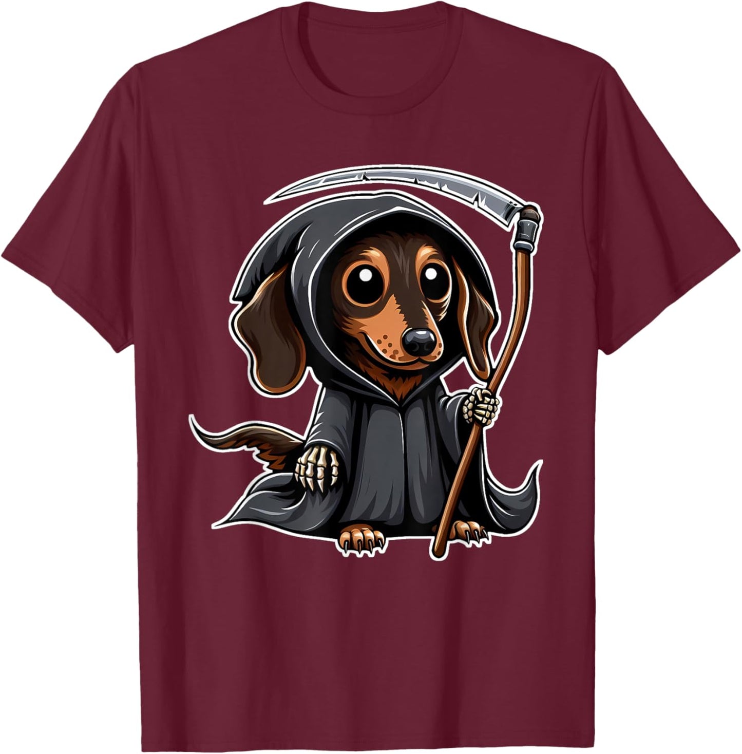 Weiner Dog Halloween Dachshund Grim Reaper T-Shirt - T-Shirt | Maroon