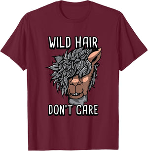 Alpaca Wild Hair Don't Care Funny Llama Lover Gift T-Shirt - T-Shirt | Maroon
