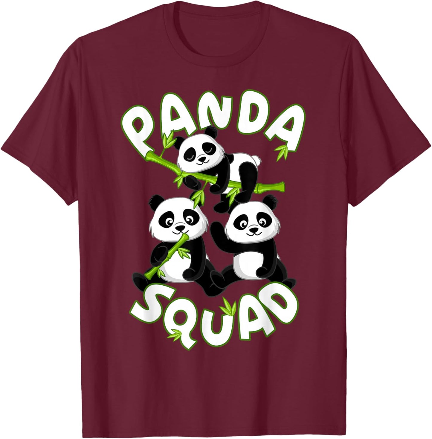 Cute Panda Family Graphic - Panda Squad T-Shirt - T-Shirt | Maroon