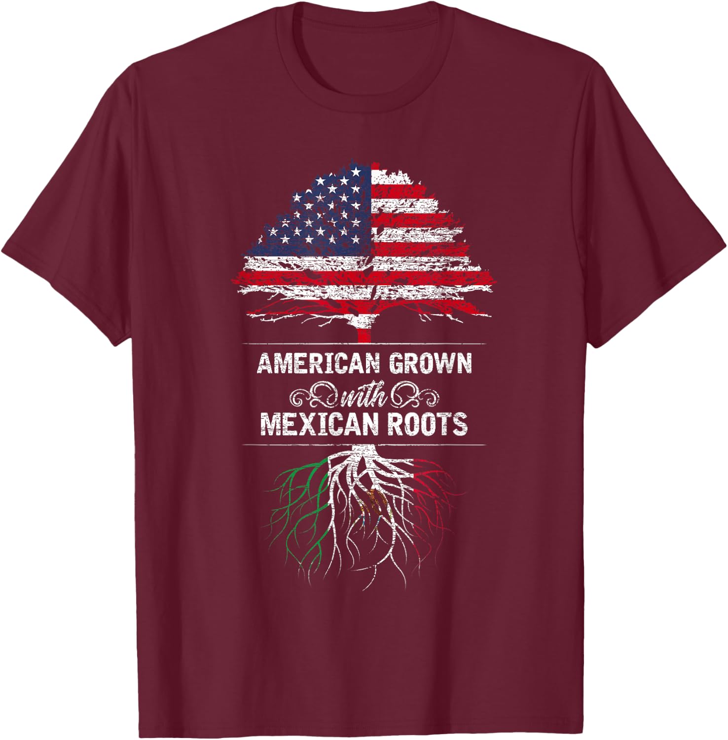 Mexico - USA Flag Mexican Roots American Grown T-Shirt - T-Shirt | Maroon