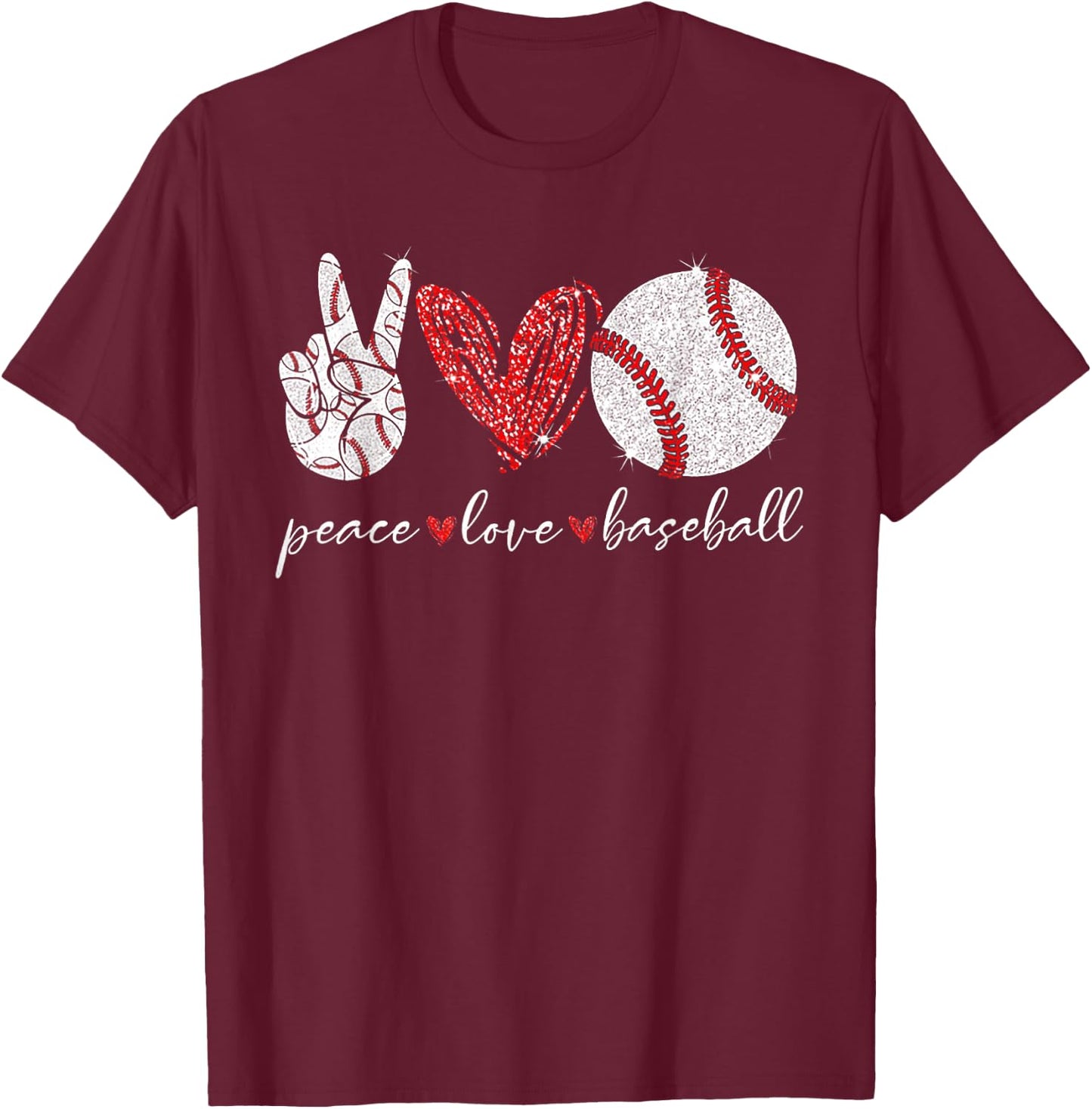 Peace Love Baseball T-Shirt - T-Shirt | Maroon