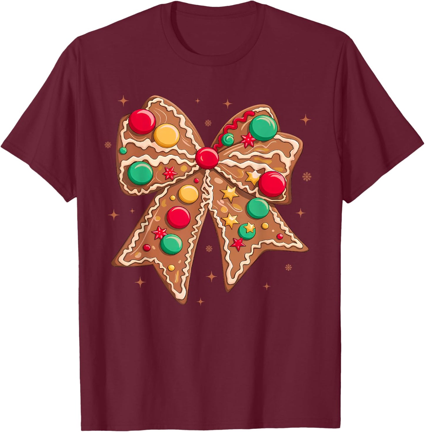 Christmas Gingerbread Coquette Bow Cookie Baking Women Girls T-Shirt - T-Shirt | Maroon