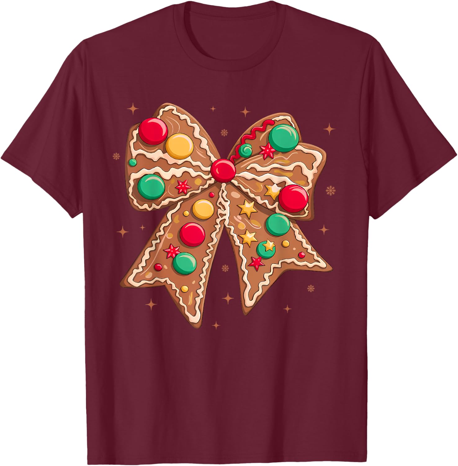 Christmas Gingerbread Coquette Bow Cookie Baking Women Girls T-Shirt - T-Shirt | Maroon