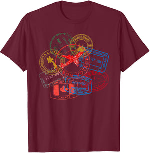 Bon Voyage Travel Stamp T-Shirt - T-Shirt | Maroon
