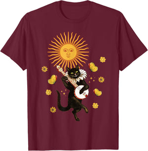Medieval Jester Cat Playing Banjo Women Girls Kids T-Shirt - T-Shirt | Maroon