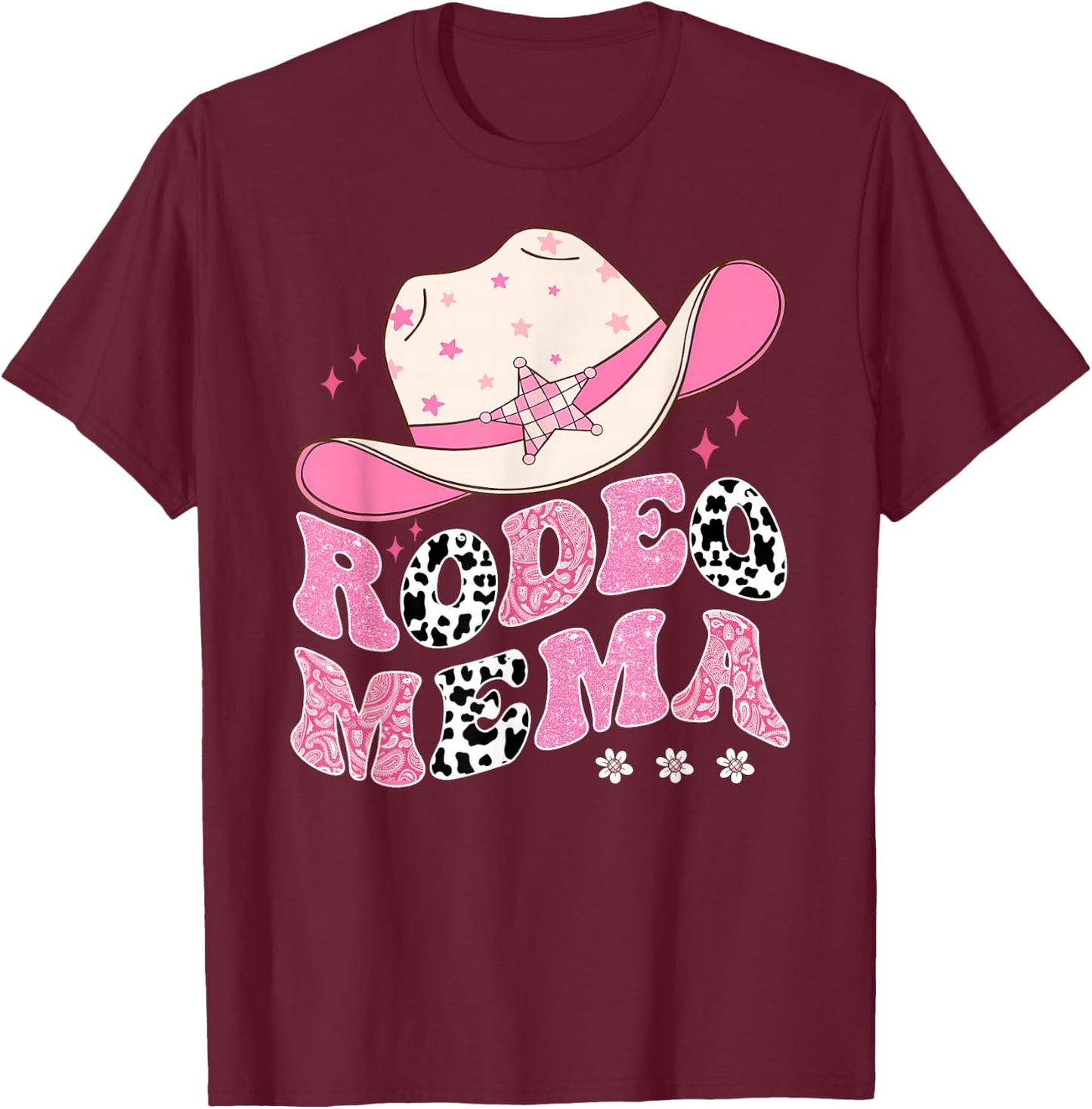 Rodeo Mema Pink CowGirl 1St Birthday Family Matching T-Shirt - T-Shirt | Maroon