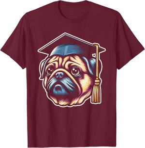 Pug Wearing Graduation Toga Hat Grad Party Pug Lover T-Shirt - T-Shirt | Maroon
