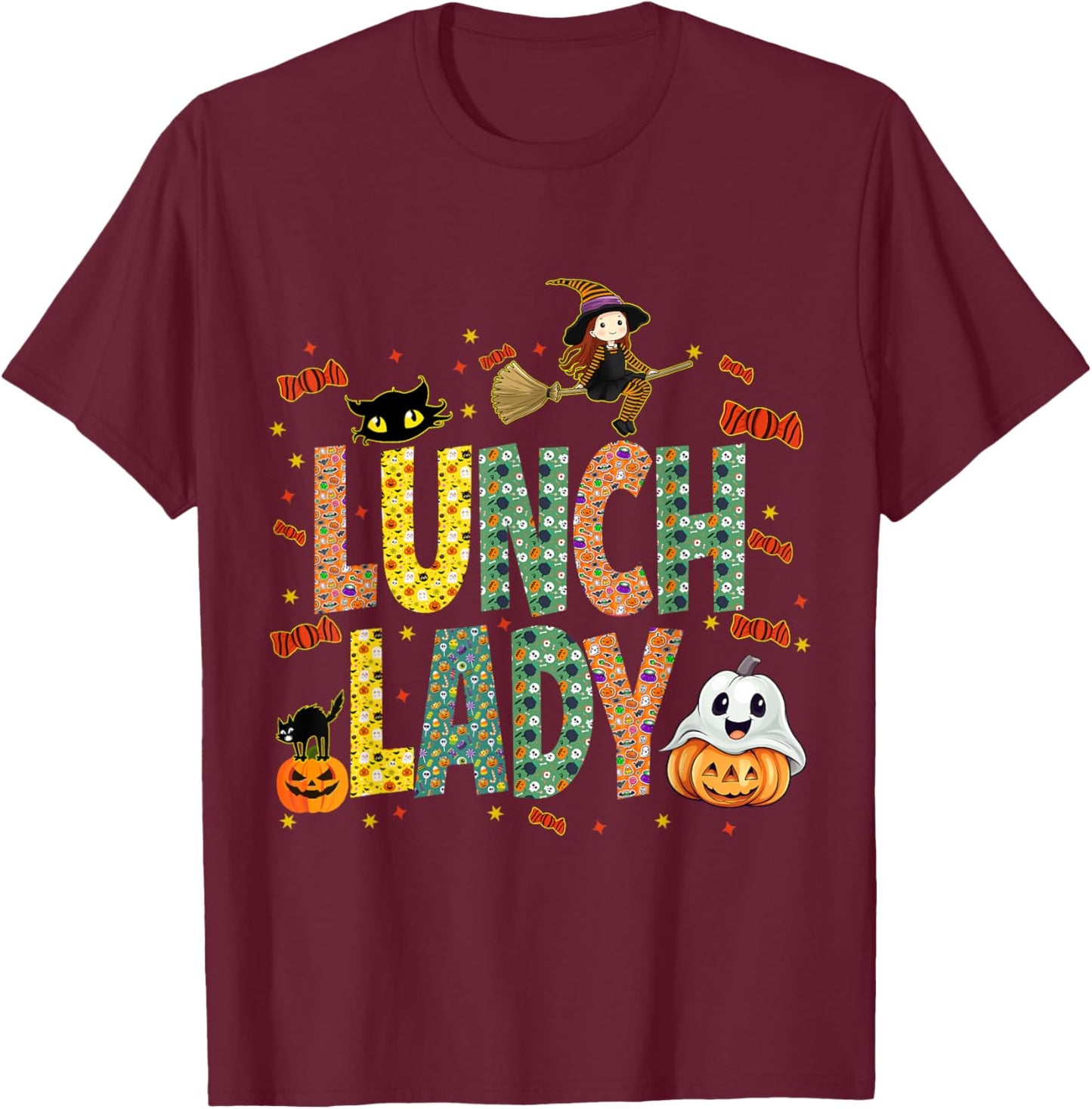 Halloween Lunch Lady Cafeteria Spooky Lunch Lady Halloween T-Shirt - T-Shirt | Maroon