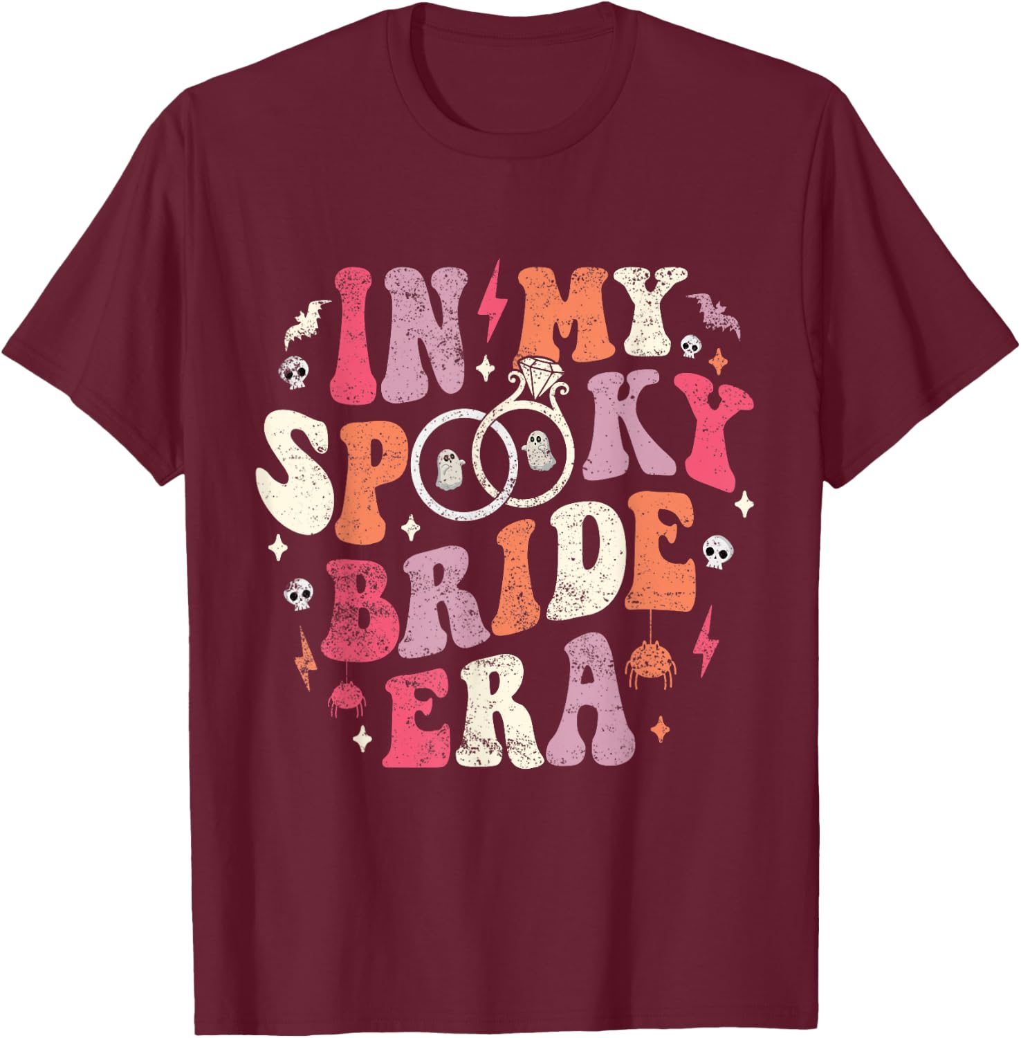 In My Spooky Bride Era Halloween Bride Wedding Bachelorette T-Shirt - T-Shirt | Maroon