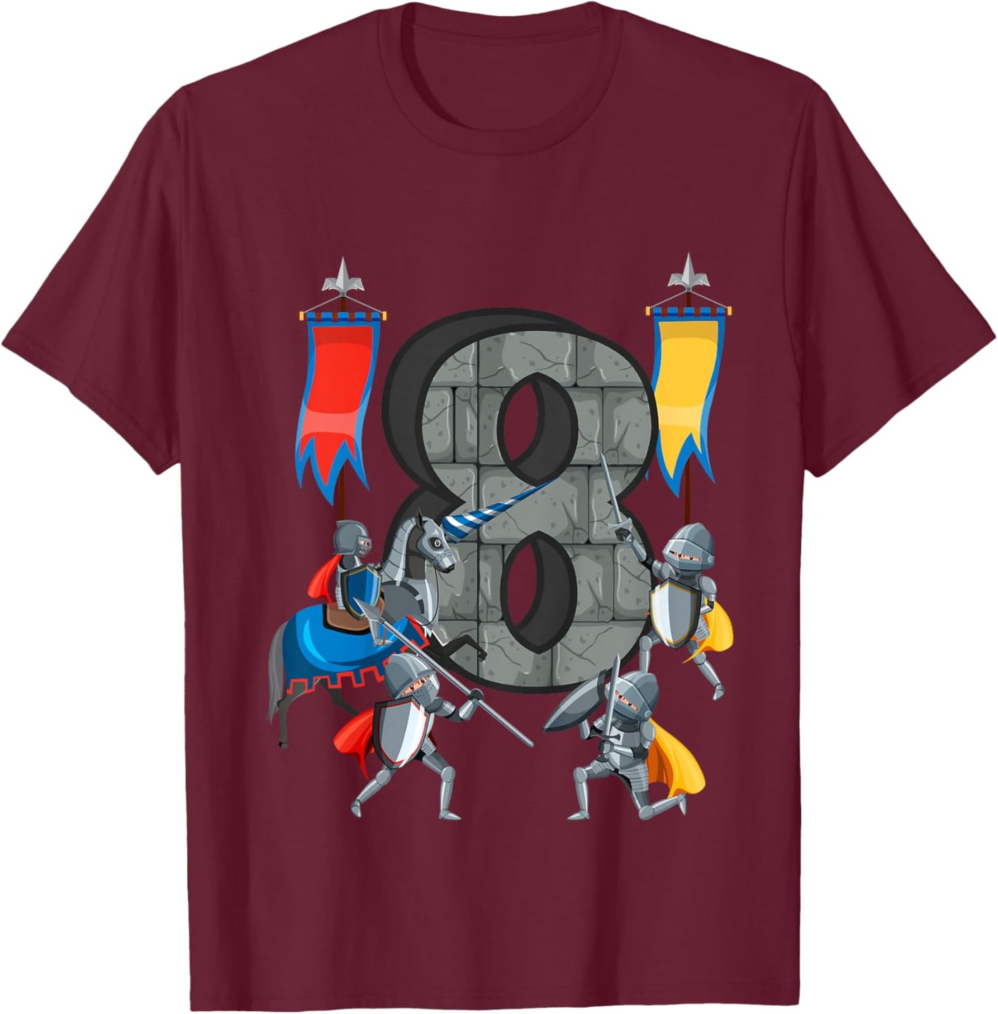Medieval Knights Middle Ages History Castle 8th Birthday T-Shirt - T-Shirt | Maroon