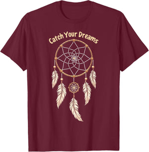 Dreamcatcher "Catch Your Dreams" Boho T-Shirt - T-Shirt | Maroon