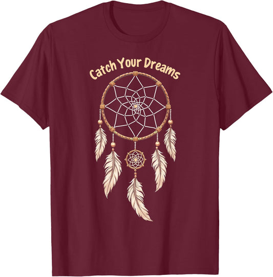 Dreamcatcher "Catch Your Dreams" Boho T-Shirt - T-Shirt | Maroon