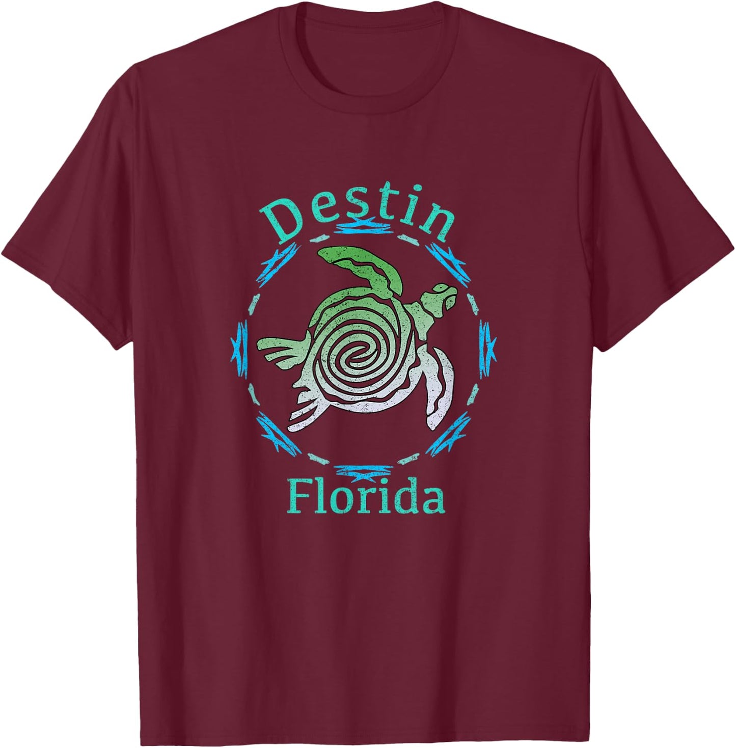 Destin Florida Vintage Tribal Turtle Gift T-Shirt - T-Shirt | Maroon