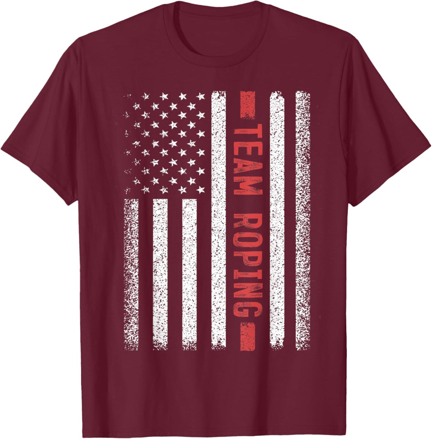 team roping American Flag 4th of July T-Shirt - T-Shirt | Maroon