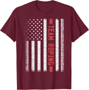 team roping American Flag 4th of July T-Shirt - T-Shirt | Maroon
